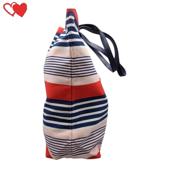 Kate Spade New York Bon Pink Orange and Navy Striped Shopper Tote Bag - Picture 3 of 7